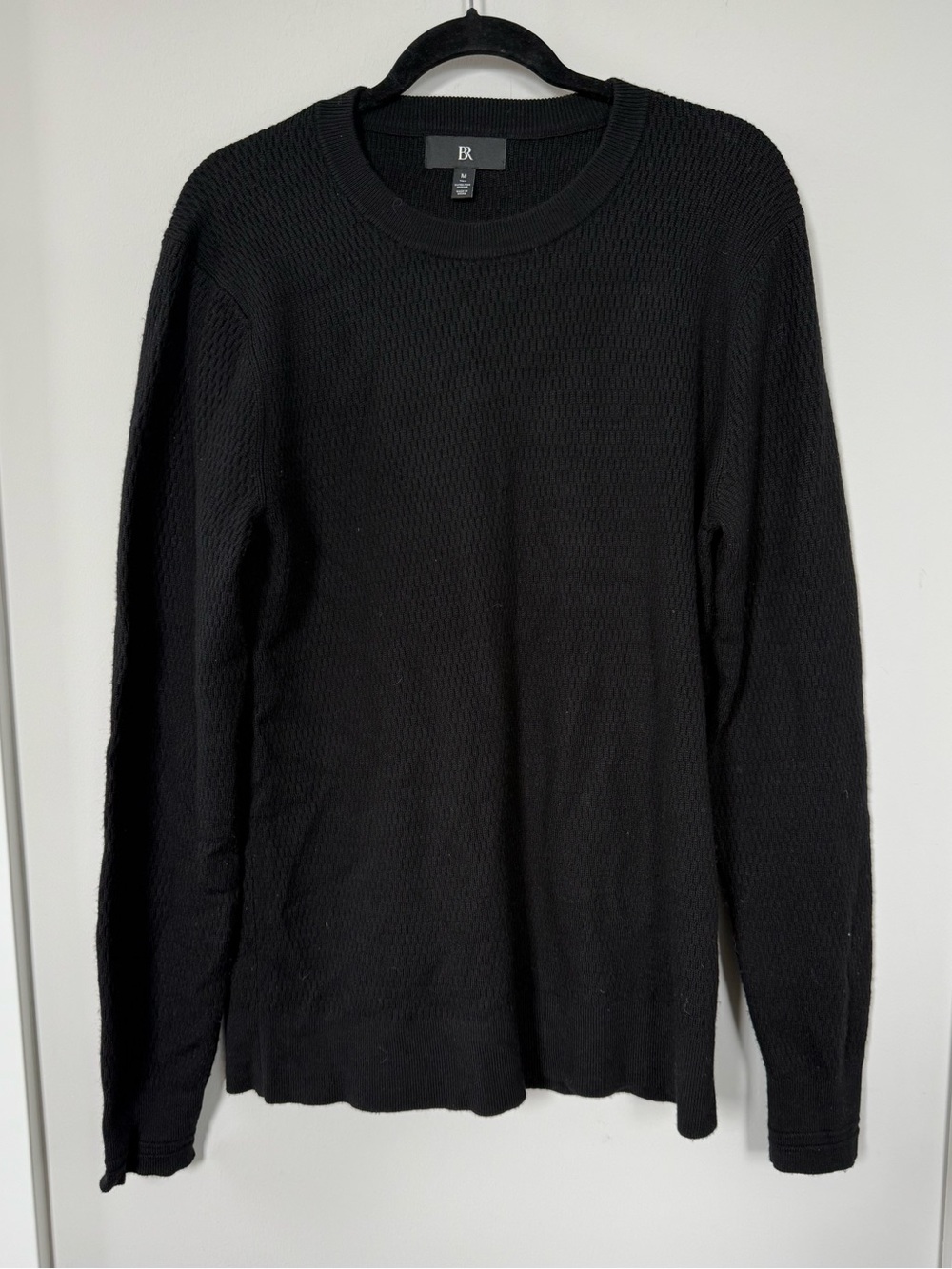 Banana Republic Black Crewneck Thermal Knit Merino Sweater - Men's Tall